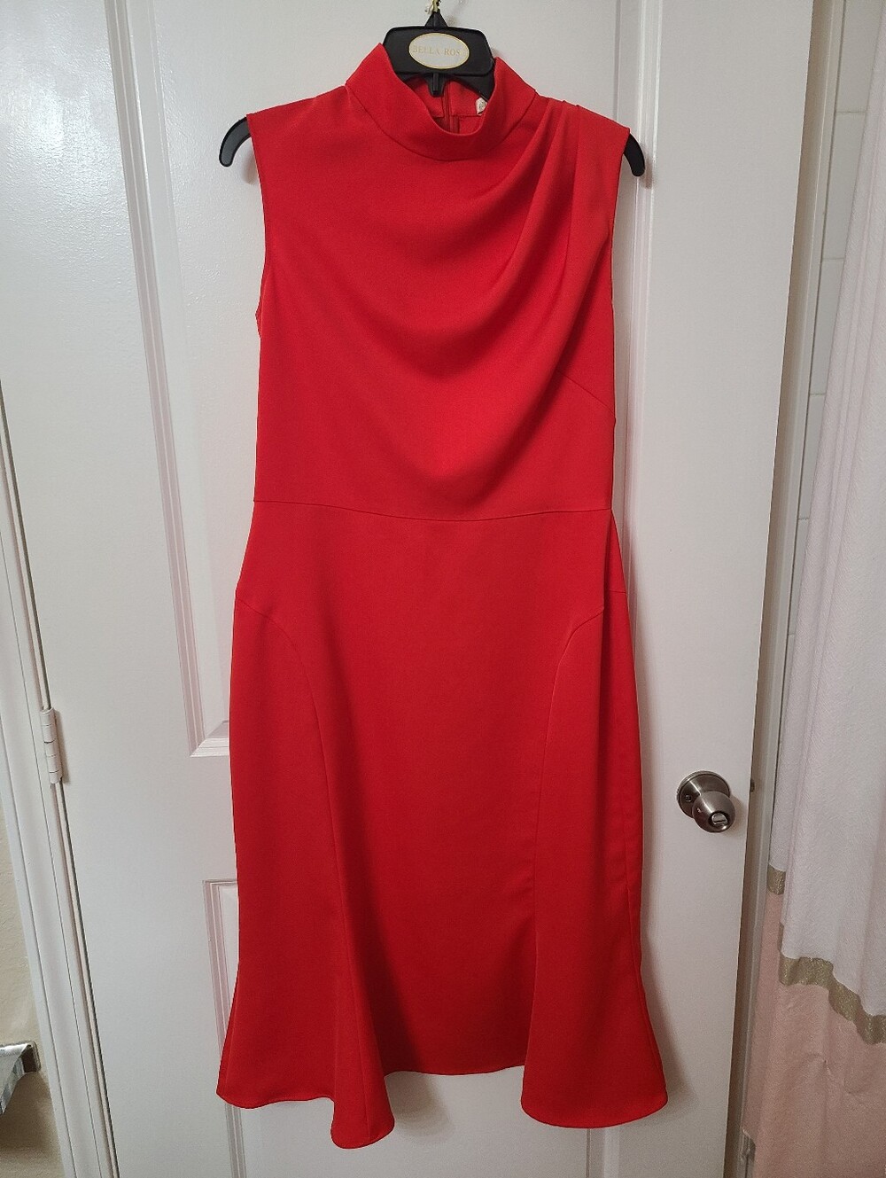 Shoshanna Audrey Dress In Poppy Red Sleeveless Mock-Neck Midi Dress